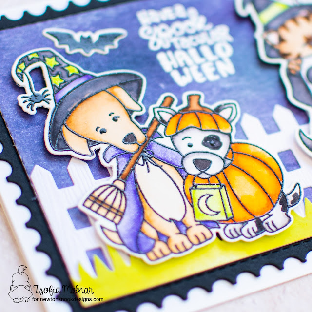 Halloween Inspiration Week | Halloween Card by Zsofia Molnar | Happy Howl-oween Stamp Set, Halloween Pile Stamp Set and Die Sets by #newtonsnook #handmade
