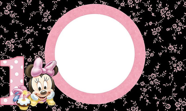 Para hacer invitaciones, tarjetas, marcos de fotos o etiquetas, para imprimir gratis de Minnie Primer Año con Lunares.