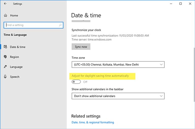 Adjust For Daylight-Saving Time Automatically Is Grayed Call At Windows 10