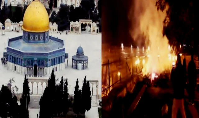 فلسطين : بالفيديو السيطرة و إخماد الحريق نشب على سطح المسجد الأقصى في القدس 