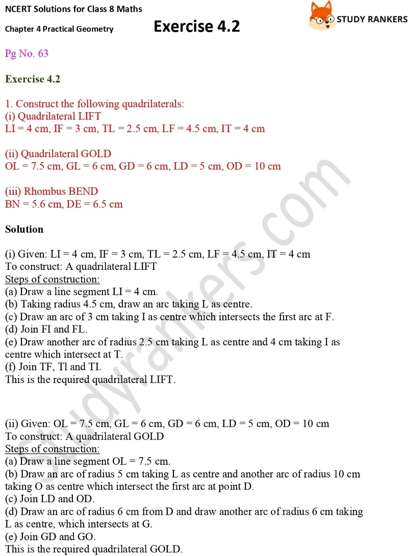 NCERT Solutions for Class 8 Maths Ch 4 Practical Geometry Exercise 4.2 1