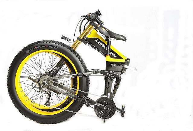 LANKELEISI T750PLUS 26'' Fat Wheel Folding Mountain Electric Full Suspension Bicycle