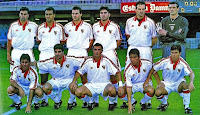 SEVILLA F. C. - Sevilla, España - Temporada 1998-99 - Quevedo, Correa, Prieto, Héctor, Gluscevic y Leal; Nando, Velasco, Ratkovic, Juan Carlos y Patri - BARCELONA B 2 (Puyol 2), SEVILLA F. C. 2    (Gluscevic y Tsartas) - 17/10/1998 - Liga de 2ª División, jornada 8 - Barcelona, Mini Estadi - El Sevilla, con Fernando Castro y Marcos Alonso de entrenadores, se clasificó 4º y subió a 1ª al ganar al Villarreal en la promoción