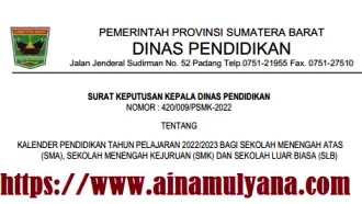 Kalender Pendidikan Tahun Pelajaran 2022/2023 Provinsi Sumatera Barat untuk SMA SMK SLB