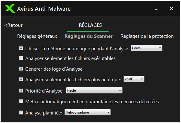 Xvirus (Réglages du scanner)