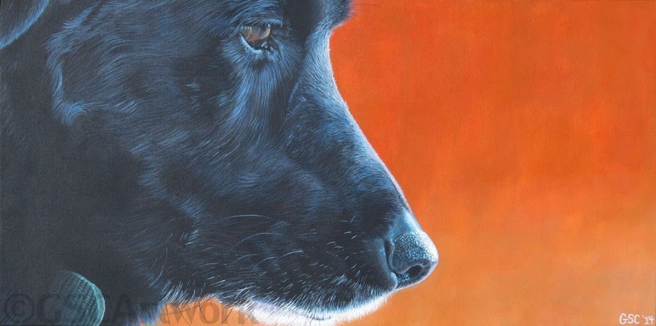 molly wolf spaniel lab labrador retriever mix mutt animal dog painting pet portrait acrylic art