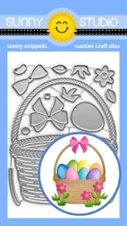 Sunny Studio Stamps Wicker Basket, Easter Eggs, & Flower Metal Cutting Dies with Bow, Grass & Jellybean
