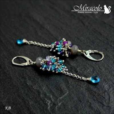 Miracolo, kolczyki z agatami i topazami, jadeit, topaz, agat, kwarc, blue topaz earrings