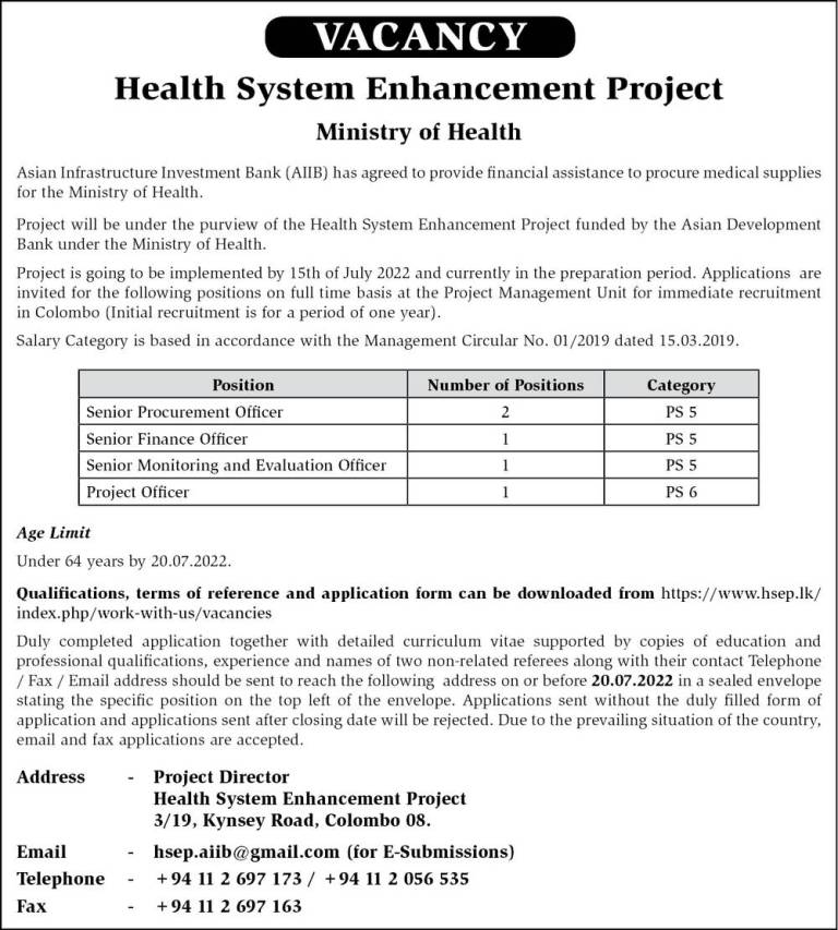 Vacancies in Health System Enhancement Project Staff