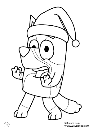 Bluey christmas hat coloring page