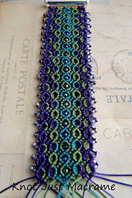 Marquise cuff in micro macrame.