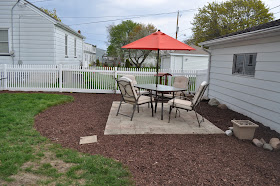 mulch, sod cutter, patio, pavers, DIY, landscaping, reno, pea gravel, dark brown shredded mulch, sand, compactor, stone