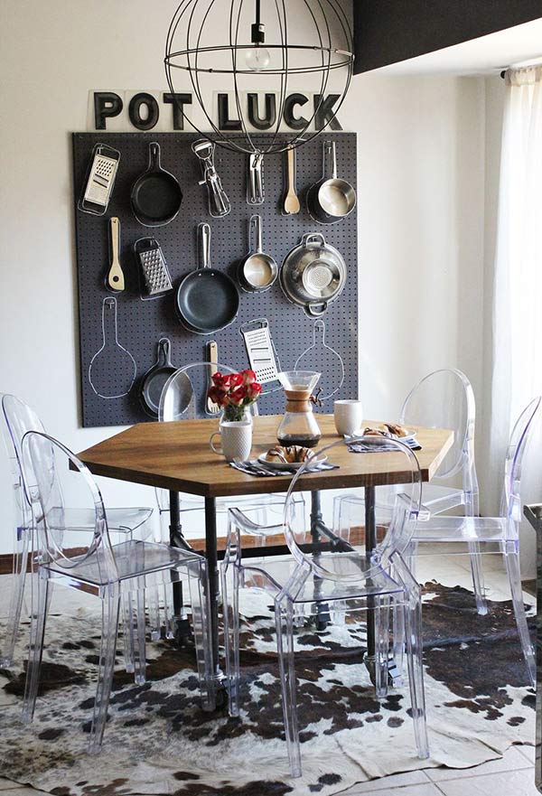 pots and pans on walls