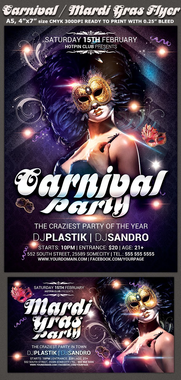  Carnival & Mardi Gras Party Flyer Template