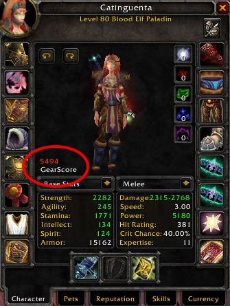 Addon GearScore Lite para WoW 3.3.5