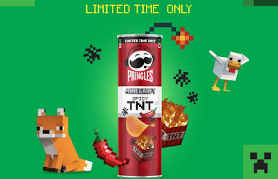 A can of Pringles Minecraft Spicy TNT potato chips.