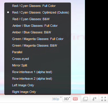 YouTube 3D Option