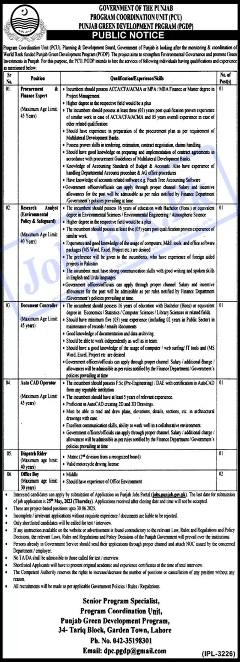 Planning & Development Board Punjab Jobs 2023 Online Apply Form