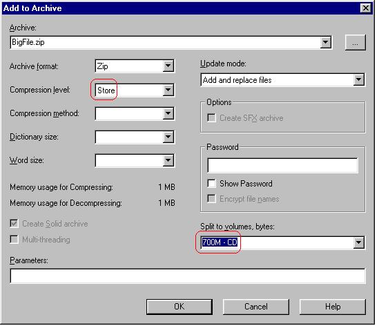 7-Zip Add To Archive Dialog Box