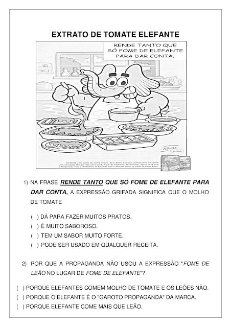 Atividade Anúncio do Extrato de Tomate Elefante; PDF Grátis