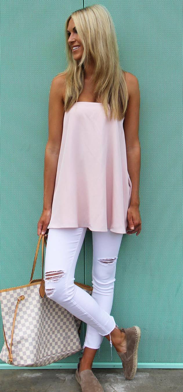 white and blush pink outfit idea