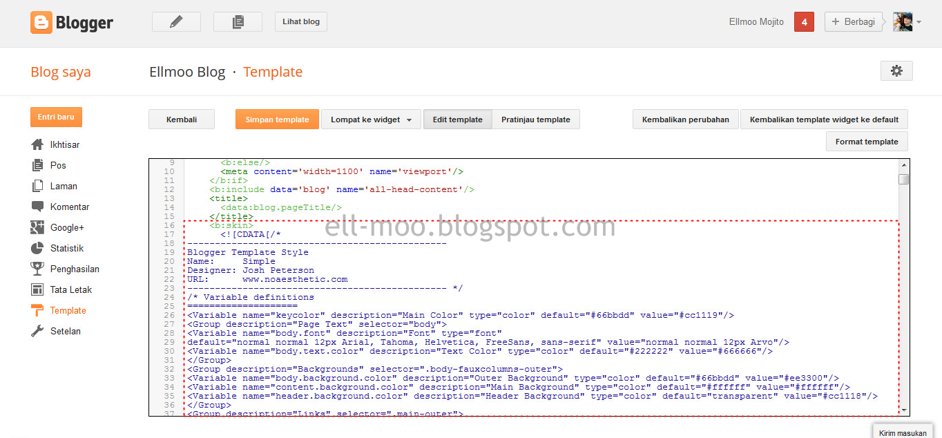 Tampilan Baru Blogger Template HTML Editor