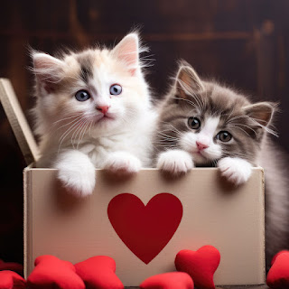 صورة قطط كيوت في صندوق القلب ، صور حيوانات بدقة 4K
