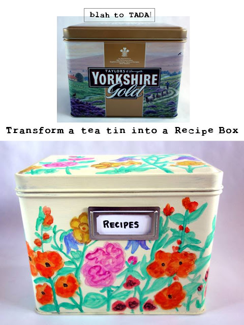 Tea Tin transformation, tea tin crafts, how to repurpose a tea tin