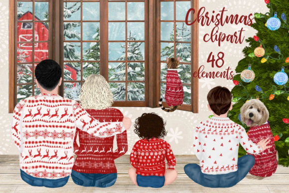 Christmas Family Clipart Mug Designs Graphic