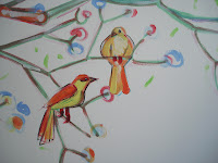 em paredes rui aleixo pintura mural sala de música árvore dos mil pássaros pássaro 8