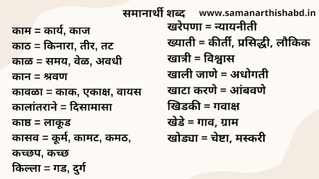 समानार्थी शब्द मराठी | Samanarthi Shabd Marathi