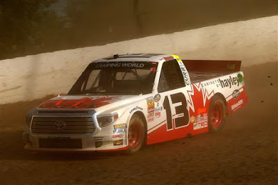 Cameron Hayley, driver of the #13 Cabinets by Hayley Toyota, drives during practice for the 4th Annual Aspen Dental Eldora Dirt Derby at Eldora Speedway #nascar