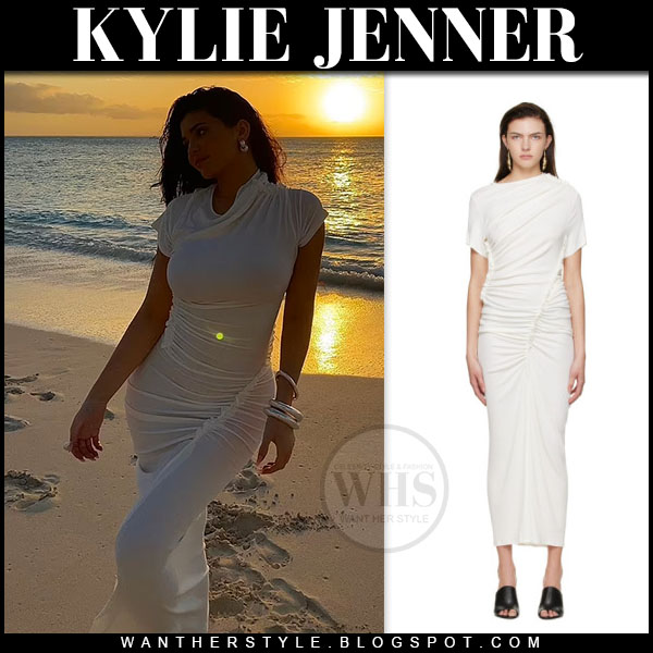 Kylie Jenner in white maxi dress