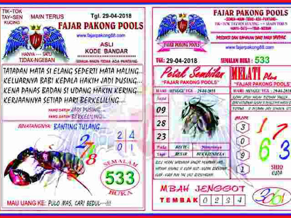 Kode Syair Fajar Pakong Pools 30 April 2018