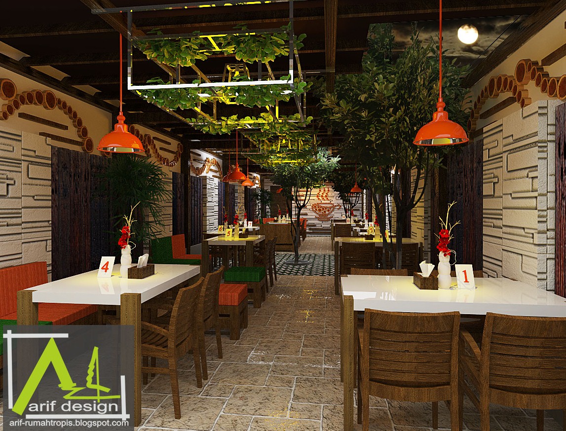 Lihat Desain Cafe Tropis Outdoor Garden Rumah Interior 