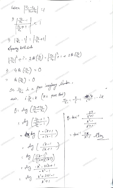 Class 11| Complex Number | IITJEE |    | Z1-Z2/Z1+Z2| =1 iz1/z2=k  prove that z1/z2 is purely imaginary and find angle between z1+z1/z1-z2