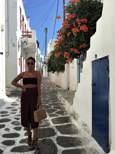 YSL sandals, Crop top, Pencil skirt, Mykonos, blogger style in Mykonos, what to wear in your 30s, how to wear crop to in 30s, toronto fashion blogger, best fashion blogger influencer