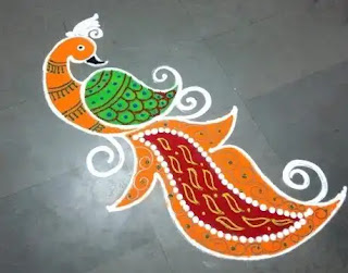 long peacock rangoli design