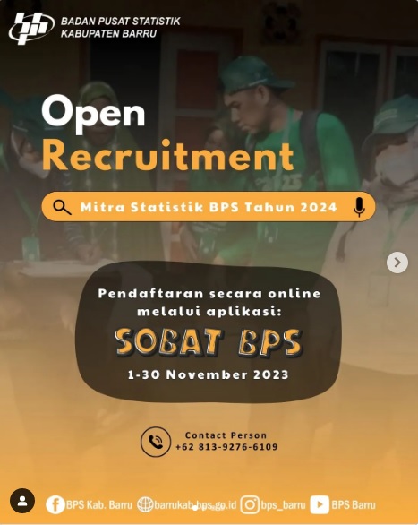 Open rekrutmen Mitra Statistik BPS Barru tahun 2024