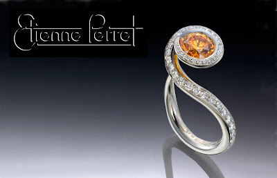 Orange Colored Diamond Tendril Ring