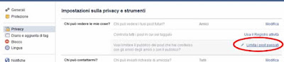 Limita i post passati facebook