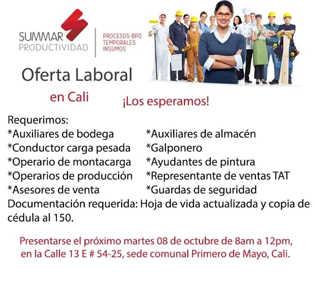 Empleo Convocatoria en Cali 8 de Octubre