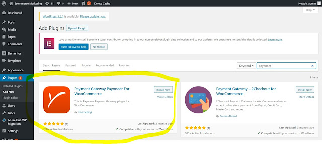 Busca el Plug In que se llama Payment Gateaway Payoneer For WooCommerce , instalaló y activaló.