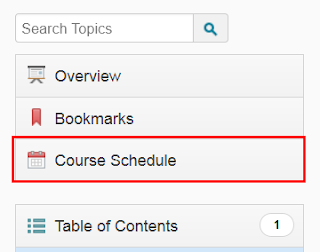 a screenshot of the left hand navigation panel in the Table of Contents in a BOLT course displaying the new Course Schedule menu item