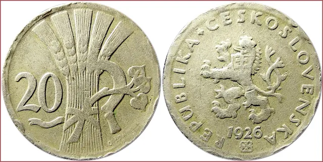 20 haléř, 1926: Czechoslovak Republic (First Republic)