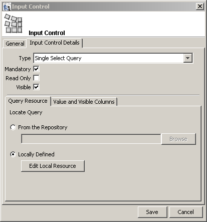 jasper reports input control details