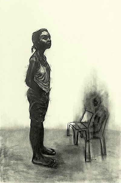 "Sturdy Feet II" by Florence Wangui - 2018 - charcoal on paper | imagenes de obras de arte, dibujos chidos en blanco y negro | sad emotional artworks