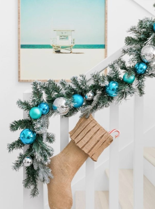 Coastal Christmas Decorating Ideas with Blue Ornaments