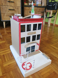 papierowy model szpitala - kartonowe modelarstwo dla dzieci