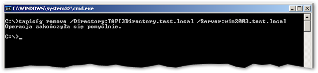 Usuwanie partycji TAPI3Directory zakończone powodzeniem